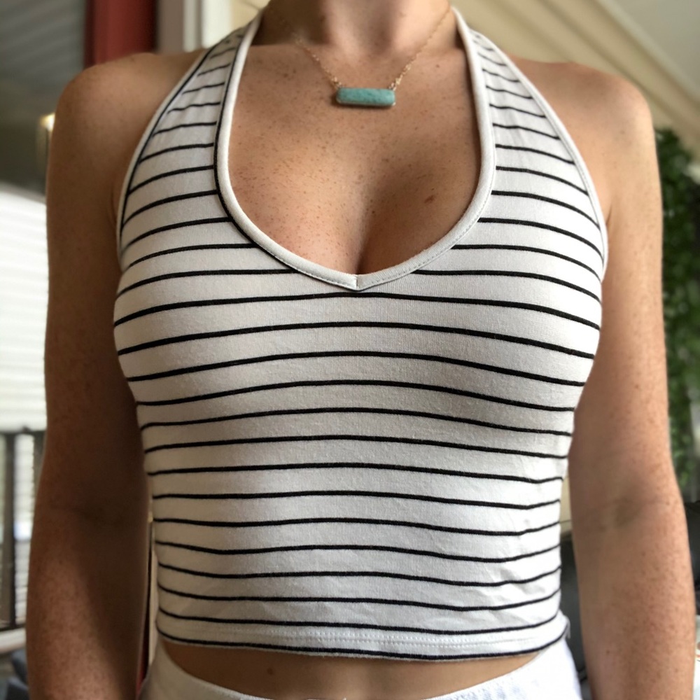 Black&White Striped BrandyMelville Halter Crop Top
